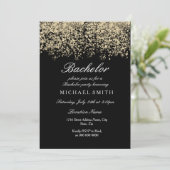 Gold Glitter Confetti Black Bachelor Party Kaart (Staand voorkant)