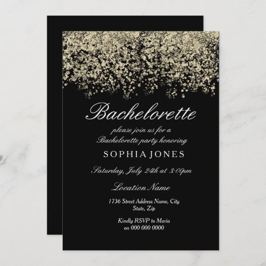 Gold Glitter Confetti Black Bachelorette Kaart (Voorkant / Achterkant)