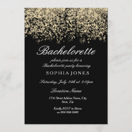 Gold Glitter Confetti Black Bachelorette Kaart