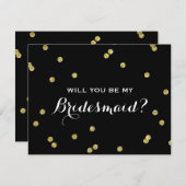 Gold Glitter Confetti Black | bruidsmeisje Kaart (Voorkant / Achterkant)