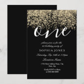 Gold Glitter Confetti Black, eerste verjaardag Kaart (Voorkant / Achterkant)