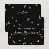 Gold Glitter Confetti Black | Junior Bridesmaid Kaart (Voorkant / Achterkant)