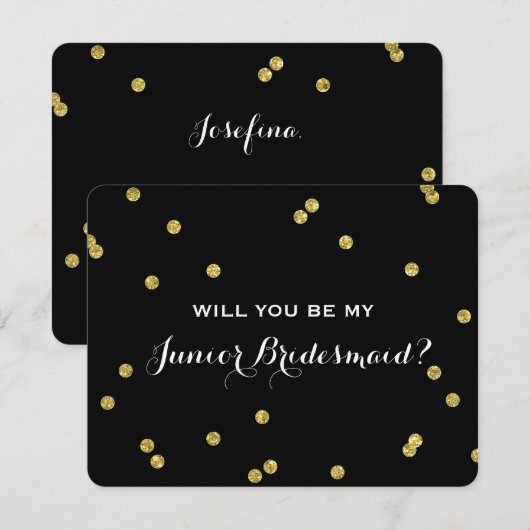 Gold Glitter Confetti Black | Junior Bridesmaid Kaart (Voorkant / Achterkant)