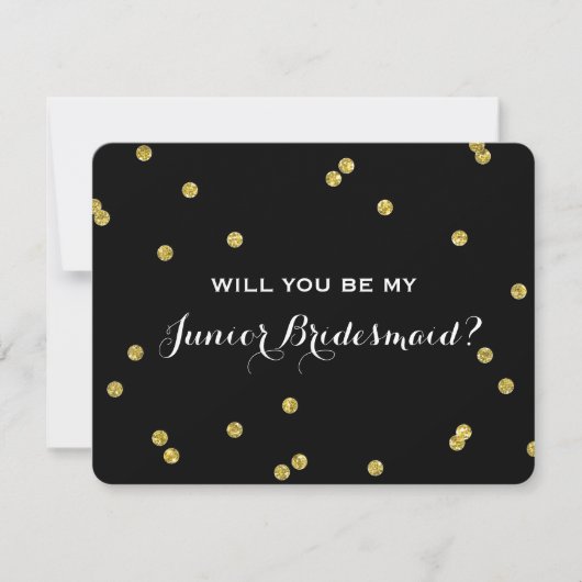 Gold Glitter Confetti Black | Junior Bridesmaid Kaart (Voorkant)