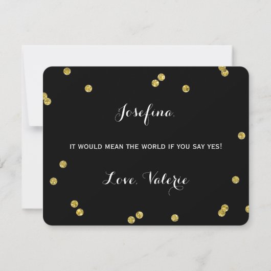 Gold Glitter Confetti Black | Matron of Honor Kaart (Achterkant)