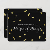 Gold Glitter Confetti Black | Matron of Honor Kaart (Voorkant / Achterkant)