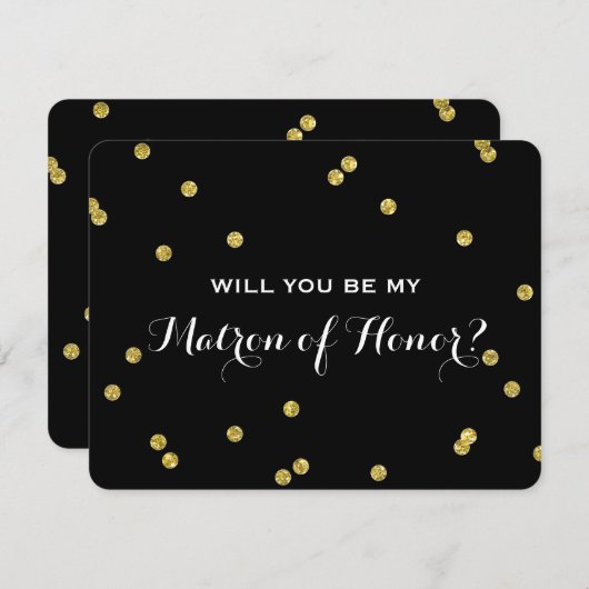 Gold Glitter Confetti Black | Matron of Honor Kaart (Voorkant / Achterkant)