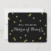 Gold Glitter Confetti Black | Matron of Honor Kaart (Voorkant)