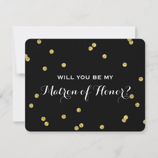Gold Glitter Confetti Black | Matron of Honor Kaart (Voorkant)