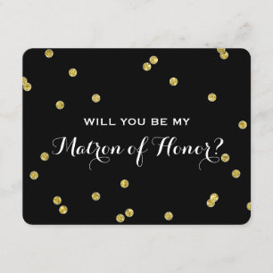Gold Glitter Confetti Black   Matron of Honor Kaart