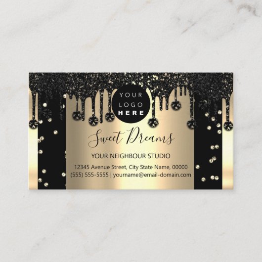 Gold Glitter Confetti Black VIP-schijven omhuld Visitekaartje (Voorkant)