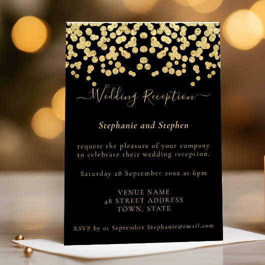 Gold Glitter Confetti Black Weddenschappen Kaart