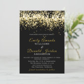 Gold Glitter Confetti Black Wedding Invitation Kaart (Staand voorkant)