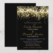Gold Glitter Confetti Black Wedding Invitation Kaart (Voorkant / Achterkant)