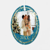 Gold Glitter Confetti Blue Family Metalen Ornament (Voorkant links)