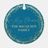 Gold Glitter Confetti Blue Family Metalen Ornament (Achterkant)