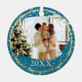 Gold Glitter Confetti Blue Family Metalen Ornament (Voorkant)