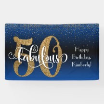 Gold Glitter Confetti Blue Ombre 50 & Fabulous