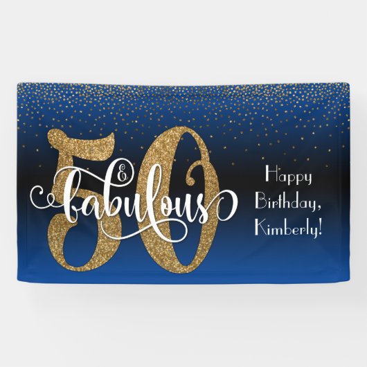 Gold Glitter Confetti Blue Ombre 50 & Fabulous Spandoek (Horizontaal)