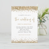 Gold Glitter Confetti Borders Script Wedding Kaart (Staand voorkant)