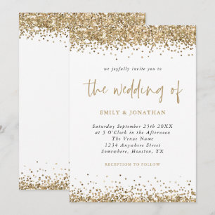 Gold Glitter Confetti Borders Script Wedding Kaart