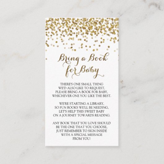 Gold Glitter Confetti Breng een boek voor Baby Ins Informatiekaartje (Voorkant)