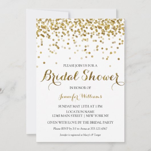 Gold Glitter Confetti Bridal Shower Kaart (Voorkant)