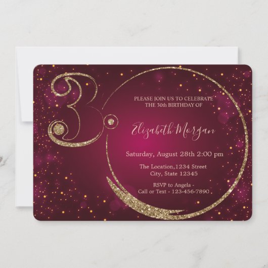 Gold Glitter Confetti Burgundy 30th Birthday Kaart (Voorkant)