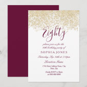 Gold Glitter Confetti Burgundy - 80ste verjaardag Kaart (Voorkant / Achterkant)