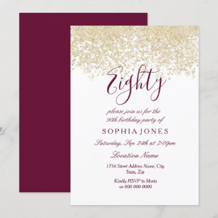 Gold Glitter Confetti Burgundy - 80ste verjaardag Kaart