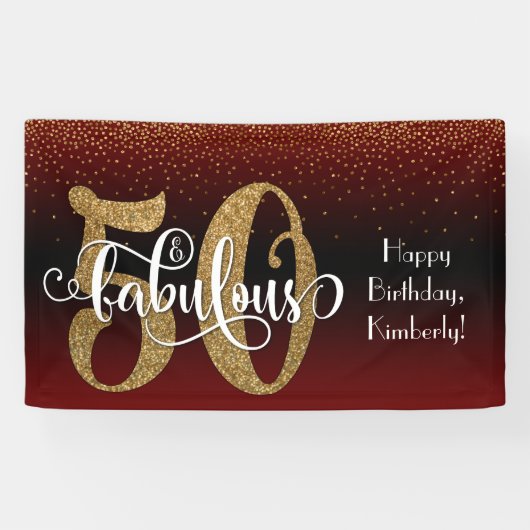 Gold Glitter Confetti Burgundy Ombre 50 & Fabulous Spandoek (Horizontaal)