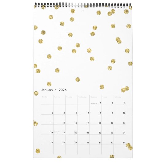 Gold Glitter Confetti Calendar Kalender (Jan 2026)