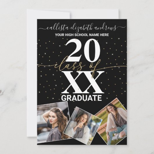 Gold Glitter Confetti Class of Afstuderen Photo Aankondiging (Voorkant)