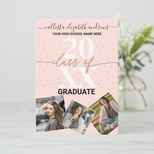 Gold Glitter Confetti Class of Afstuderen Photo An Aankondiging (Staand voorkant)