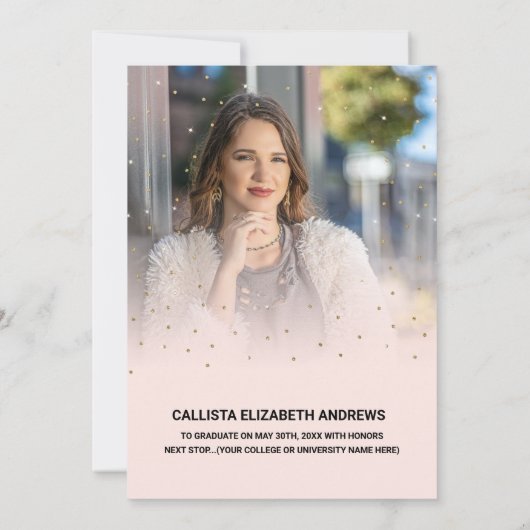 Gold Glitter Confetti Class of Afstuderen Photo An Aankondiging (Achterkant)