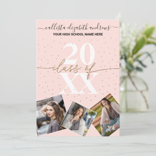 Gold Glitter Confetti Class of Afstuderen Photo Kaart (Staand voorkant)