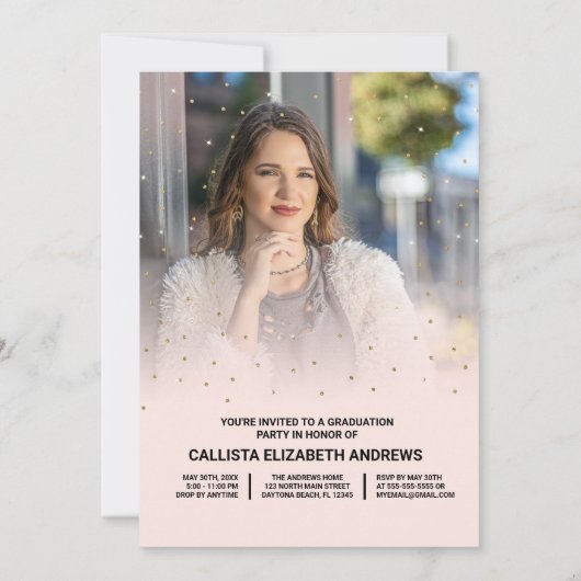 Gold Glitter Confetti Class of Afstuderen Photo Kaart (Achterkant)