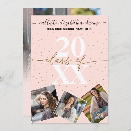 Gold Glitter Confetti Class of Afstuderen Photo Kaart (Voorkant / Achterkant)