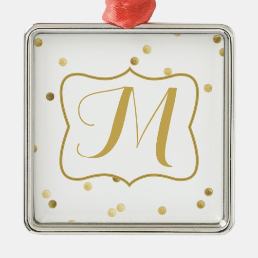 Gold Glitter Confetti Dot Polka Monogram Ornament (Voorkant)