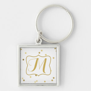 Gold Glitter Confetti Dot Polka Monogram Sleutelha Sleutelhanger