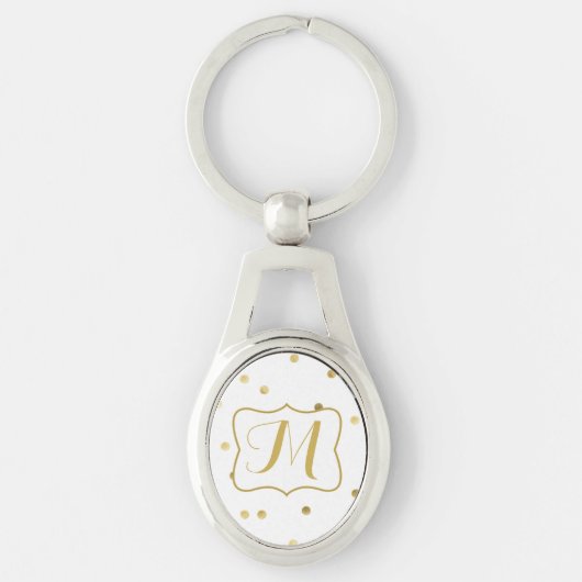 Gold Glitter Confetti Dot Polka Monogram Sleutelha Sleutelhanger (Voorkant)
