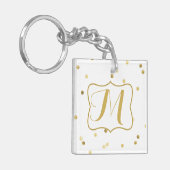 Gold Glitter Confetti Dot Polka Monogram Sleutelha Sleutelhanger (Voorkant Links)