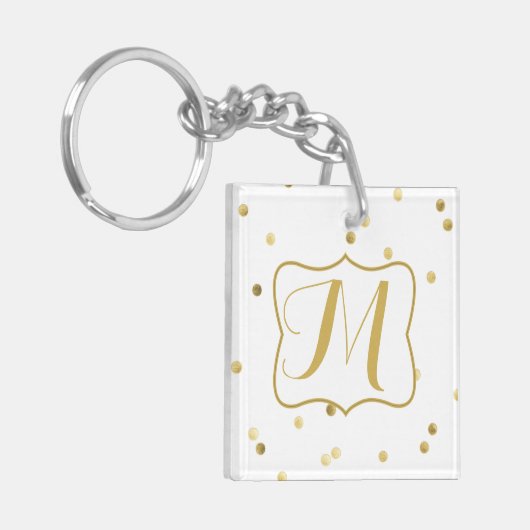 Gold Glitter Confetti Dot Polka Monogram Sleutelha Sleutelhanger (Voorkant Links)