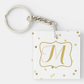 Gold Glitter Confetti Dot Polka Monogram Sleutelha Sleutelhanger (Voorkant)
