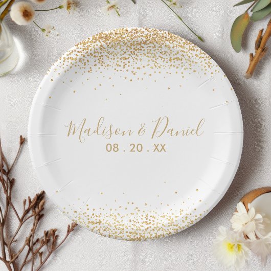 Gold Glitter Confetti Elegant Persoonlijk huwelijk Papieren Bordje