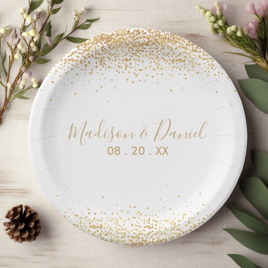 Gold Glitter Confetti Elegant Persoonlijk huwelijk Papieren Bordje