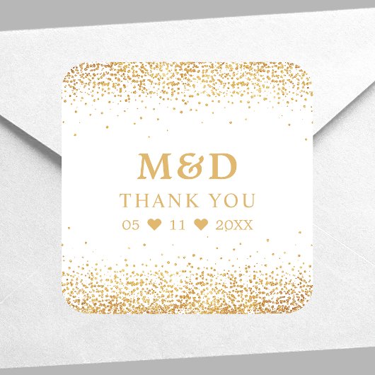 Gold Glitter Confetti Elegant Weddenschap Hartelij Vierkante Sticker