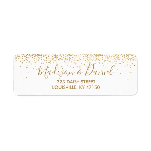 Gold Glitter Confetti Elegant Wedding Address Etiket (Voorkant)
