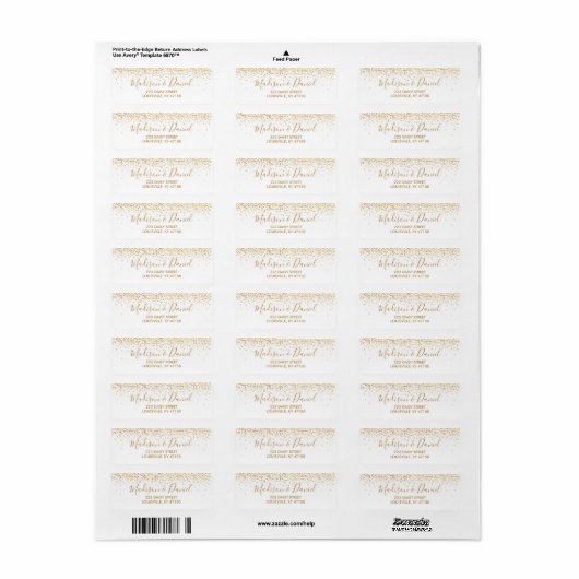 Gold Glitter Confetti Elegant Wedding Address Etiket (Full Sheet)