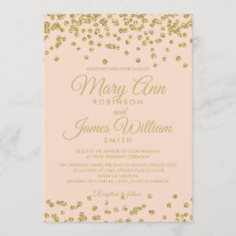 Gold Glitter Confetti Elegant Wedding Roos Blush Kaart